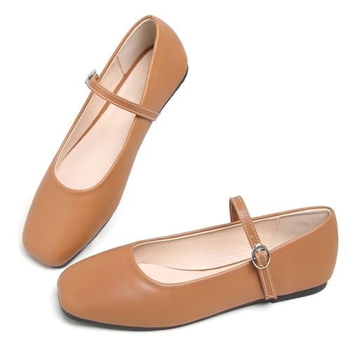 Image of LUXINYU Women's Slip on Flats,Classy Round Toe Solid Classic Mary Jane Ballet Dance Shoes Soft Comfortable PU Flat Shoes