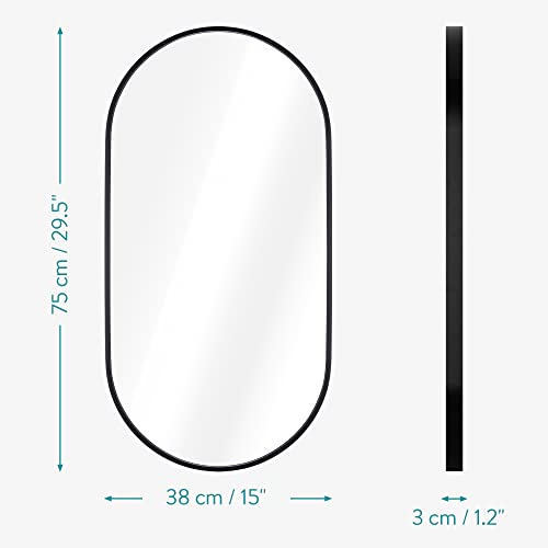 Miroir mural ovale 75x38 cm aluminium noir KW-Commerce