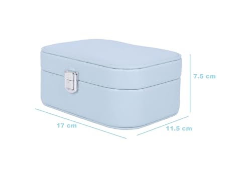 Image of BucketList PU Leather Jewellery Organizer Box with Mirror | Travel-Friendly Jewelry Storage Case with Ring Slots & Secure Lock (Travel Jewellery Box with Mirror (Blue))