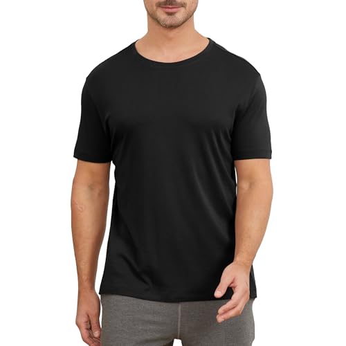 netdraw Men's Heavyweight Interlock Bamboo Viscose T-Shirt Buttery Soft Casual Basic Short Sleeve Dressy Cotton Shirt
