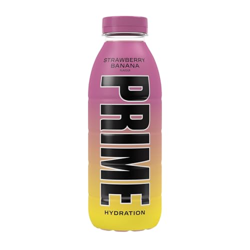 PRIME Hydration Strawberry Banana, Bebidas deportivas, Electrolitos mejorados para reponer líquidos, 250 mg de BCAA, vitaminas B, antioxidantes, bajo contenido en azúcar, 500 ml
