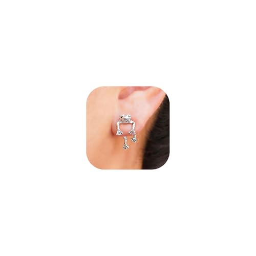 Frog Earrings Gift for Girls Women Teen Girl Gifts Trendy Stuff Cute Cool Stuff Sterling Silver Post Stud Earrings for Girl Women Jewelry (Silver Frog)