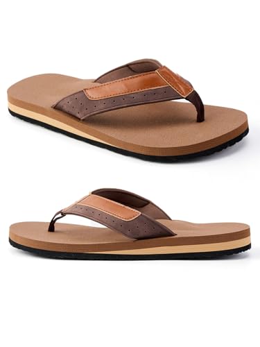 Men's Flip Flop Arch Support Yoga Mat Leather Walking Thong Sandals Slip On Indoor Outdoor