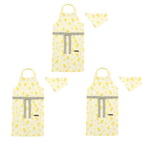 COLORFUL CANDY STYLE 子どもエプロン (130〜160cm) 撥水ノーアイロン ミモザフルール 3枚セット 女の子 かわいい 子供用 子供 こども エプロン 三角巾 セット ゴム キッズエプロン 幼児 小学生 かわいい おしゃれ 小学校