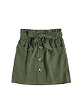 SOLY HUX Girl's Paper Bag Waist Button Front Pocket A Line Belted Skirt Army Green 10Y