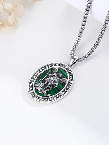 Midir&Etain St. Michael Necklace 925 Sterling Silver White Gold/Malachite/Black Gold/Abalone/Gold Archangel Amulet Jewelry Gift 22" + 2" String of Pearls2