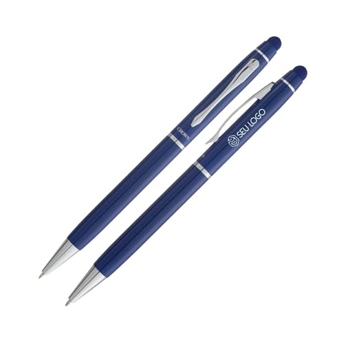 Caneta Esferográfica Crown Viena Touchscreen Personalizada Nome Logo (Azul)