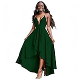 Hostoyo Women’s Evening Gowns Deep V-Neck Party Dresses Sleeveless A-line High-Low Formal Cocktail Long Evening Dress Jasper