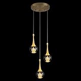 AIRYPHANT 3 Light Gold Pendant Lighting, 15W Modern Dimmable LED Teardrop Crystal Chandelier Cluster Pendant Light for Kitchen Island Dining Room Hallway Bathroom 3000k Warm White