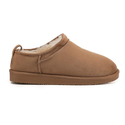 Polar Women’s Fur Lined Slide Slippers – Suede Upper, Cozy Faux Fur Lining, Lightweight Rubber Sole, Non-Slip Grip – Warm Indoor Outdoor Slip-On Comfort Sandals – Tan 6