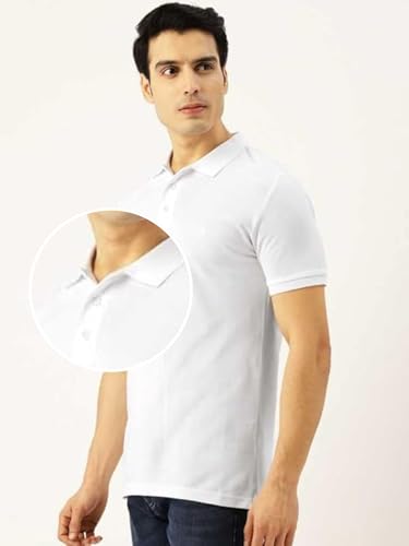 Image of Men's Poly Cotton-Matty Tshirt with Regular Fit Solid Pattern Half Sleeve Standard Length and Button Down Closure|Men's T-Shirts