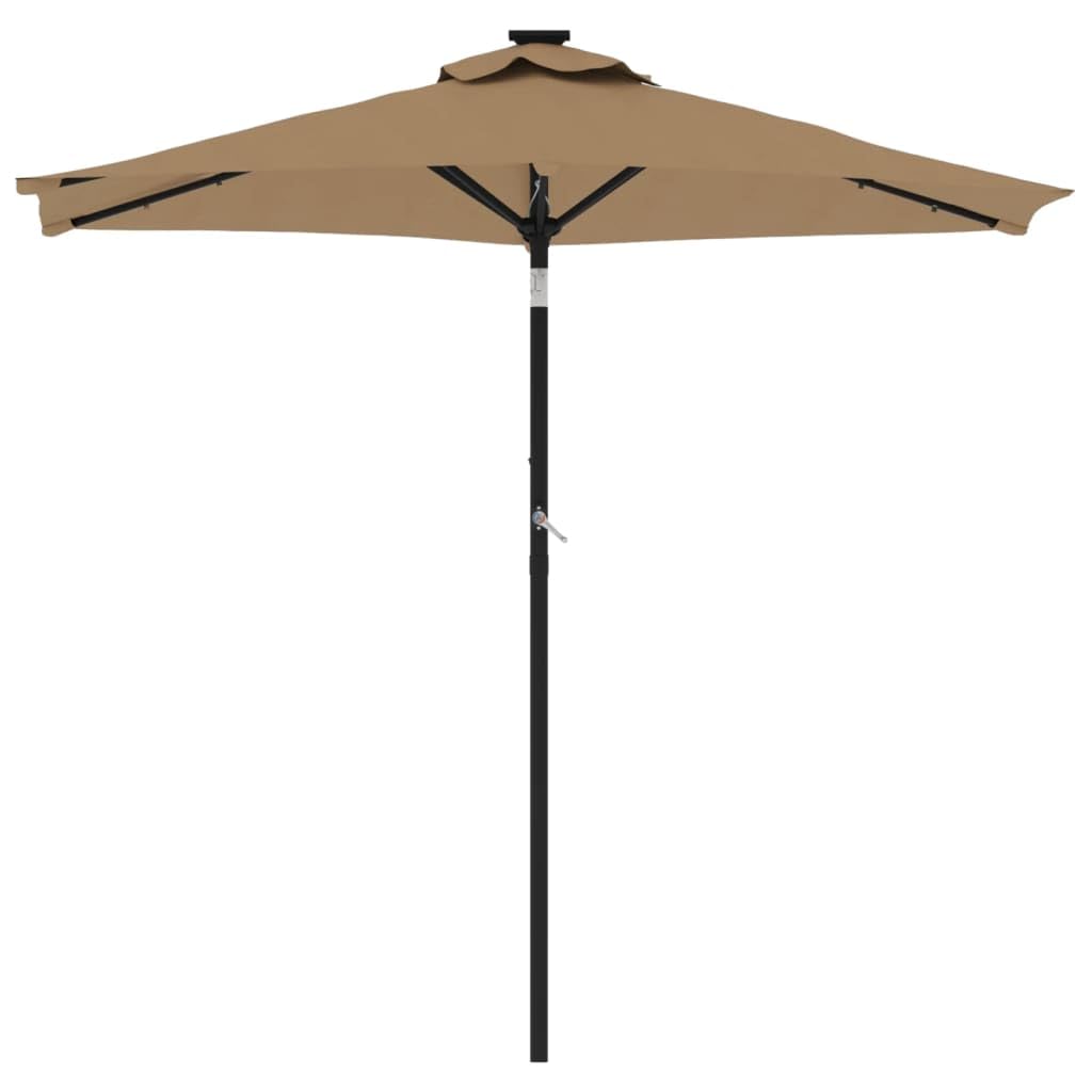 Homgoday Sombrilla jardín con Luces LED Poste Acero Taupe 225x225x212cm Sombrilla Terraza Exterior, Sombrilla Jardín Grande Orientable Jardín Parasol Balcón