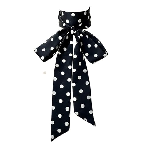 Long Thin Skinny Scarf Satin Neckerchief Ribbon Tie Waist Belt for Women (black polka dots)