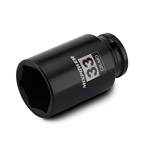 MIXPOWER 1/2 Drive Deep Impact Socket CR-MO 33 mm METRIC 6 Point Axle Nut Impact Grade Socket for Easy Removal