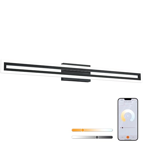 Image of SOLFART Dimmable Black Bathroom Light Fixtures Bathroom Vanity Light Over Mirror 40 Inch APP Control Modern Adjustable LED Lights Color Adjustable