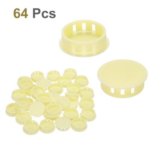 Image of MECCANIXITY 64PCS 32mm(1 1 /4 inch) Beige Plastic Hole Plugs, Flush Type Panel Hole Plugs Insert End Caps for Locking Hole Tubes Furniture Cabinet