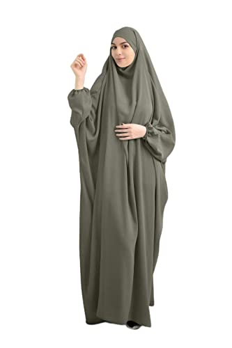 BRONG Robe de prière musulmane pour femme musulmane avec hijabs en prière et cache-visage doux pour femme Dubatta Caftan à manches longues Taille unique, Vert kaki, taille unique Cover