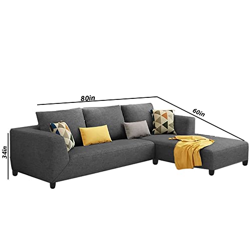 Image of Galib RHS 4 Seater L Shape Sofa Set for Living Room (Dark Grey Fabric)