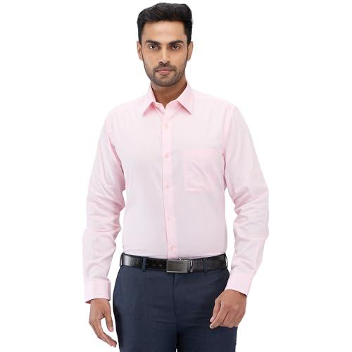 Image of Raymond Men Slim Fit Solid Pattern Pure Cotton Semi Cutaway Collar Full Sleeve Formal Shirt