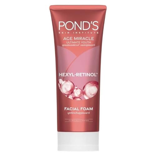 Pond's Age Miracle Ultimate Youth Facial Foam Cleanser with Hexyl Retinol 90g. for for Radiant and Youthful Skin, come with A Cleanze Hypo-Allergenic Hand Sanitizer Wipe is included as a Compliment.