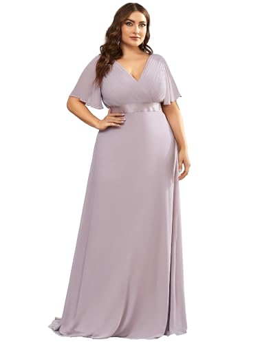 Image of Ever-Pretty Women's Chiffon Formal Evening Dresses for Curvy Women V-Neck Plus Size Floor Length Bridesmaid Dress