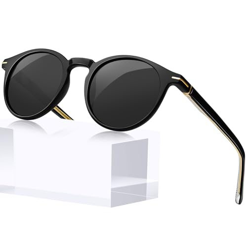 KANASTAL Black Polarized Round Sunglasses