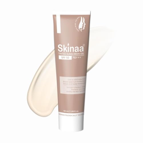 Image of Tinted Sunscreen SPF 50+ PA+++ Gel | Lightweight Hydrating Tinted Sun Screen for Oily Skin | Broad Spectrum UVA /UVB Protection | Non-Sticky | For All Skin Types (50gm, Pack of 2)