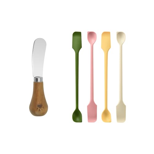 4 mini spatules en silicone + 1 couteau à beurre, petits racloirs multifonctionnels double face, réutilisables racloir à pâte en silicone, pour la cuisine, le fromage, le beurre, la confiture