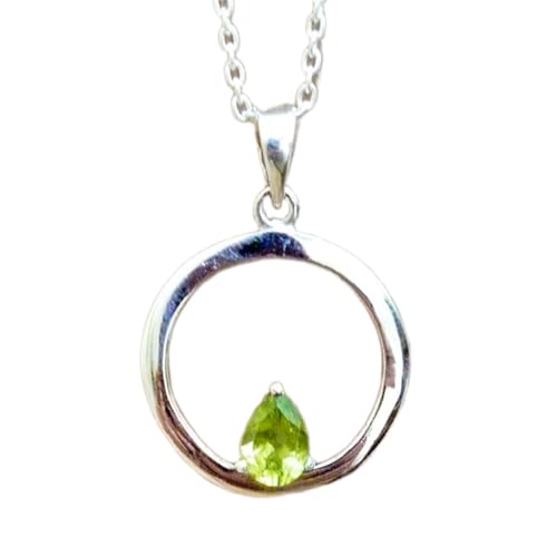 Colgante de peridoto natural verde y collar de plata de ley 925 con cadena de 45 cm