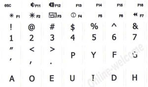 Pegatina teclado Dvorak para Macintosh fondo blanco miniatura 3