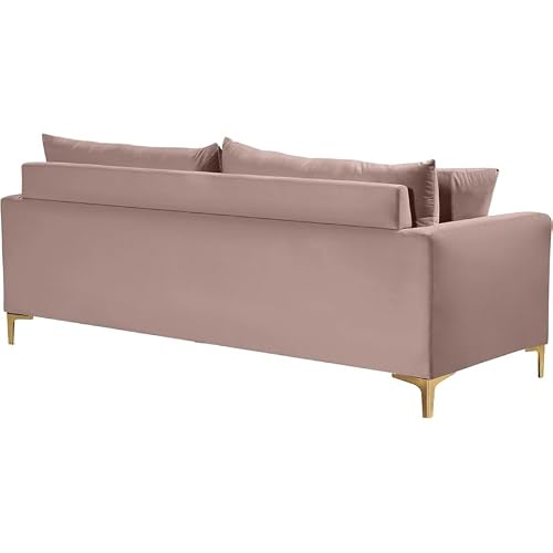 Meridian Furniture Naomi Collection Sofa With Stainless 1 Modern | Contemporary Velvet Upholstered Stainless Steel Base In A Rich Gold Or Chrome Finish, Pink #TOP4