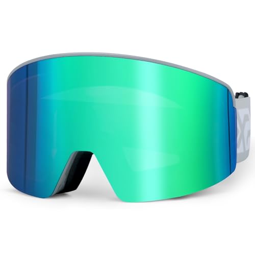 EXP VISION Ski/Snowboard Goggles, Magnetic Lens Snow Goggles with Anti-Fog & UV400 Protection for Men & Women (Gray Frame-Green)