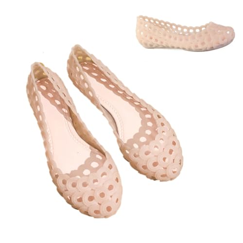 Jelly Mesh Ballet Flats for Women Clear Jelly Sandals Hollow Water Slides Slip on House Slippers Wide Loafers Lightweight Breathable No Slip Dressy Ballerina Shoes Summer Cruise Vacation Beach Party