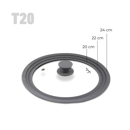 Miniatura 2 de Jata Hogar T20 - Tapa De Sarten Universal De Cristal. Tapa Antisalpicaduras Multidiámetro: 20, 22 Y 24 Cm. Borde Silicona. Apta Microondas Y Lavavajillas. Compatible Con Ollas, Sartenes Y Cacerolas
