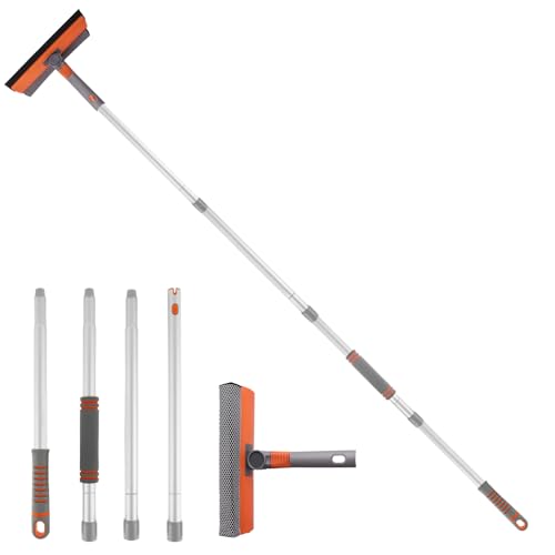Jubor 2 in 1 Window Cleaner, Window Squeegee Wiper with Durable Squeegee Blade and Sponge Attachment, 160cm Telescopic Car Window Cleaning Kit for Indoor/Outdoor High Window, Car Window