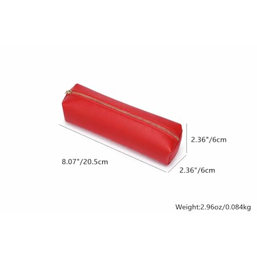 Image of Pencil Case Small Zipper Pen Pouch for School Office Art Supplies Stationery Organizer Bag for Pens Markers(Bright Red /Faux Leather)
