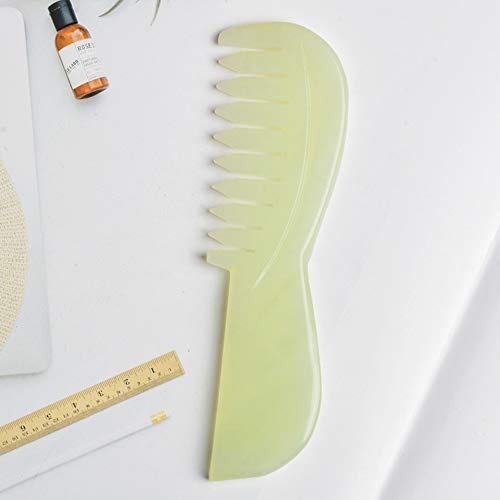 Leosense Premium Real Jade Gua Sha Scraping Massage Comb Therapy Tool, Hand Made Anti-Static Detangling Hair Beard Comb Scratcher for Head Scalp Massage, Full Body Relaxing Slimming Massage (5.5")