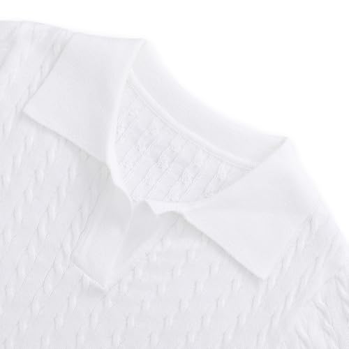 Image of Girls Short Sleeve Polo Shirt Summer Knit School Uniform Blouse V Neck Cable Pullover Sweater Tops 5-14 Years