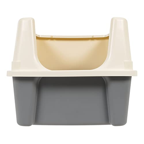 Image of Amazon Basics Large Cat Litter Box with High Sides, Open Top for Easy Access, Includes Scoop with Storage, 19 inch x 15 inch x 11.75 inch, Grey /Beige