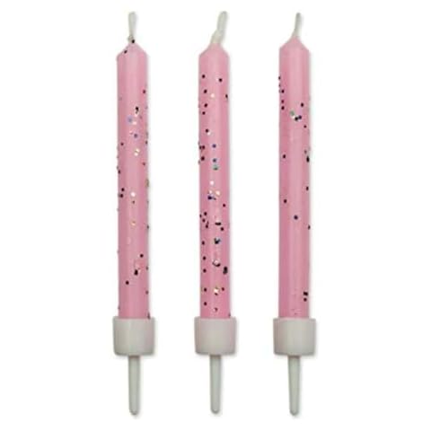 PME Pink Glitter Candles, 10-Pack with Holders Cover