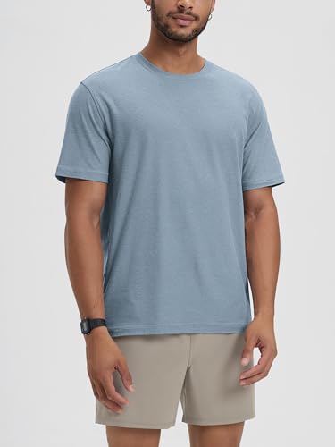 ODODOS Men's 3-Pack Performance T-Shirt - odSTRATUM Tech Ultra Soft Moisture Wicking UPF 50+ Fitness Shirts - Ascent Series - All Heather (Aspen/Dusty Blue/Black), X-Large