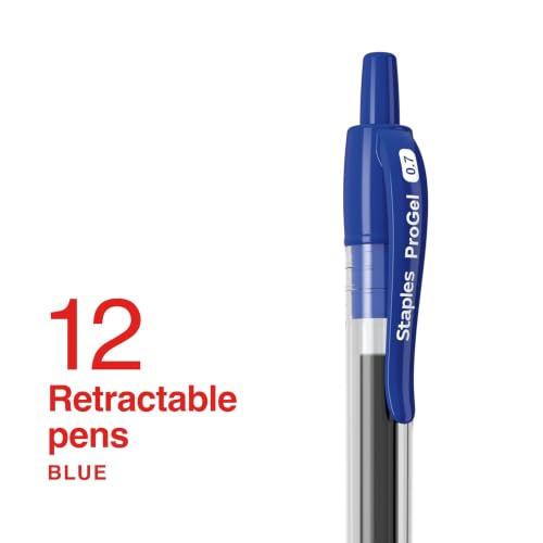 Image of STAPLES ProGel Retractable Gel Pen, Fine Point, 0.7mm, Blue Ink, 2 /Pack