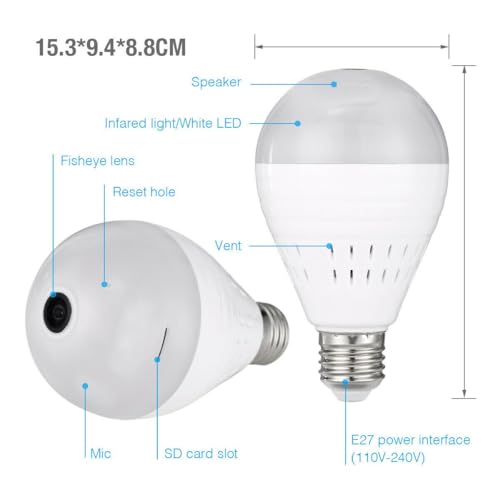 DDLC 1080p WiFi Bulb CCTV cameraWireless PTZ Bulb Shape V380 Pro | Indoor 360&deg; Smart Home Security Camera Light Vision 24x7 Continuous Recording with Motion Sensor LED Lights (Bulb Camera)