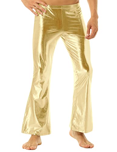 Men's Vintage 60s 70s Bell Bottom Stretch Fit Classic Flares Retro Leg Disco Night Club PU PVC Pants