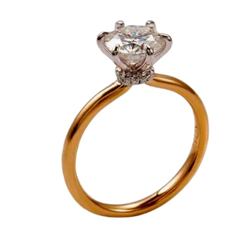 Bague de mariage moissanite ronde argent 925 plaqué or 14 carats femme