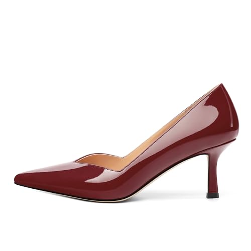 Image of Women Pointed Closed Toe 2.5 Inch Kitten Heel Slip On Pumps | Elegant Comfort Formal Dress Footwear, Versatile Ladies Shoes For Office Wedding Party Evening Daily Occasions