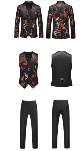 Men's Suits, 3 Piece Flower and Bird Jacquard Slim fit Oversized Suit, for Casual Wedding Banquets Proms Party Suit3