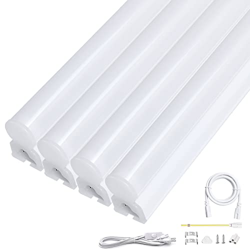 昼白色 1500LM高輝度 器具一体型 led蛍光灯 20W形 T5直管 57cm 9.5W省エネ 照明器具 100V/200V対応 高演色 低発熱 ノイズなし チラツキなし スリム 10本連結可 配線工事不要(昼白色-57cm-4本)