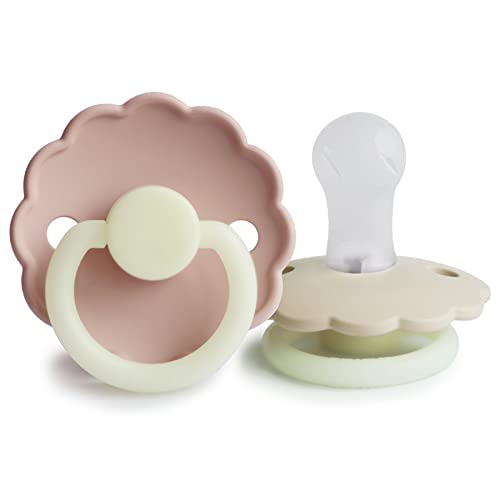 Image of FRIGG Daisy Night SilkySoft Silicone Baby Pacifier | Made in Denmark | BPA-Free (Blush /Cream, 0-6 Months)