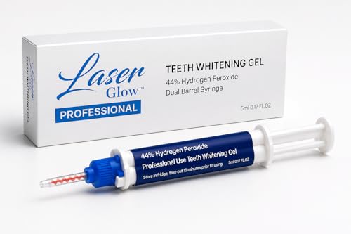 Professional Teeth Whitening Gel 44% Hydrogen Peroxide LaserGlow in-Office Formula | Dual Barrel Auto-Mix Syringe | for Salons Medspas & Whitening Technicians | 5mL